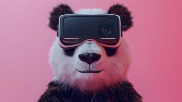 panda med 3d vr glasögon på de isolerat bakgrund foto