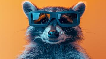 tvättbjörn med 3d vr glasögon på de isolerat bakgrund foto