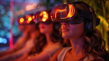 grupp av kvinnor bär virtuell verklighet headsets foto