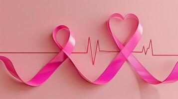 rosa band och hjärtslag. symbol av bröst cancer medvetenhet, hoppas, och Stöd foto
