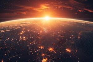 soluppgång över jord från Plats horisont atmosfär foto