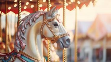 karusell häst i nöje parkera karneval, ai foto