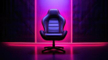 gaming stol med neon lampor, ai foto