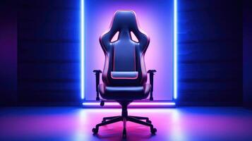gaming stol med neon lampor, ai foto