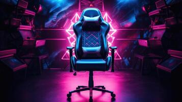 gaming stol med neon lampor, ai foto