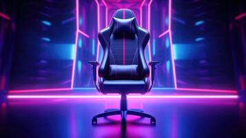 gaming stol med neon lampor, ai foto