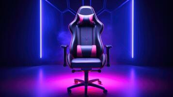 gaming stol med neon lampor, ai foto