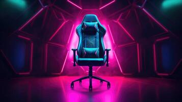 gaming stol med neon lampor, ai foto