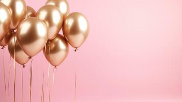 rosa och guld ballonger för fest och firande, ai foto