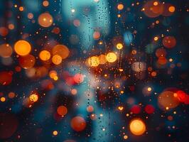 bokeh med regn droppar på fönster glas bakgrund foto