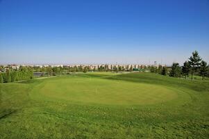 morgon- landskap på en golf klubb foto