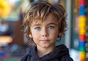 pojke med skön grön ögon foto