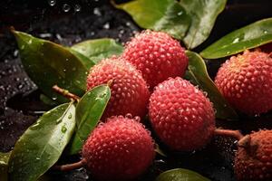 de färsk litchi bakgrund är Utsmyckad med sparkli foto