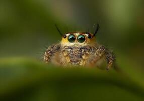 bäst makro skott av Hoppar Spindel, spindel, hoppning Spindel fotografi foto