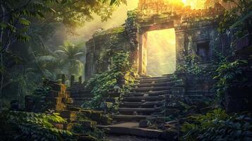 ai genererad mystisk tempel i de djungel foto
