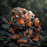 ai genererad trogen väpnad krig tiger mekanisk robot krigare.generativ ai foto