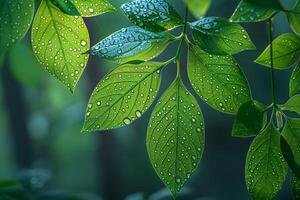 blänkande dagg på färsk grön löv foto