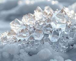 närbild av is kristaller formning på en yta foto