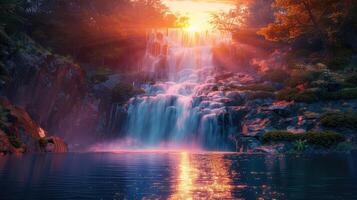 en skön vattenfall med de Sol lysande över den foto