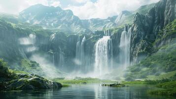 en vattenfall i de mitten av en berg foto