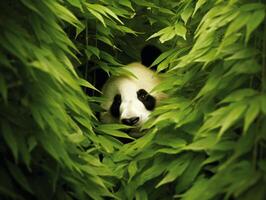 panda framväxande från tät bambu snår foto