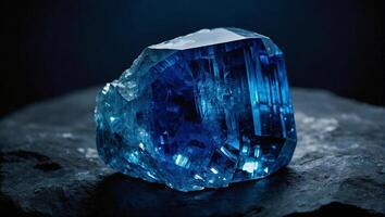 safir sten med djup blå Färg perfekt skära med många fasetter den där reflektera ljus i annorlunda vägbeskrivning foto