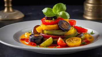 vegetabiliska ratatouille i en tallrik foto