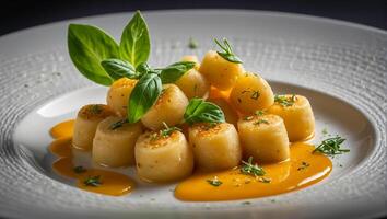 Gnocchi utsökt i en restaurang foto