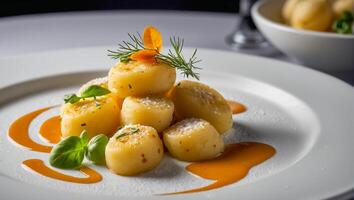 Gnocchi utsökt i en restaurang foto