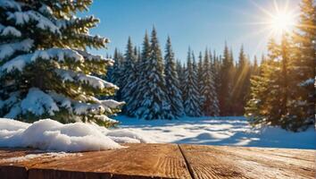 tömma trä- styrelse, snö, jul träd foto