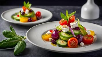 grekisk sallad i en restaurang meny foto