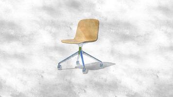 3d tolkning enda minimalistisk kontor stol med glansig trä på skiss foto