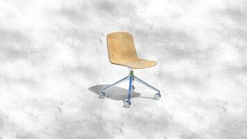 3d tolkning enda minimalistisk kontor stol med glansig trä på skiss foto