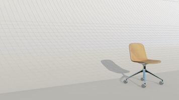 3d tolkning enda minimalistisk kontor stol med glansig trä och 4 rullstol ben på plan foto