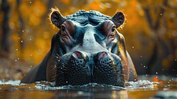 en stor flodhäst i ett afrikansk flod foto