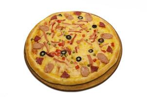 färsk, aptitlig pizza med de oliver, de grönsaker och de frukt foto