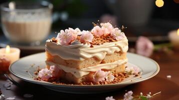 rosa kaka med grädde minimalistisk fest firande foto