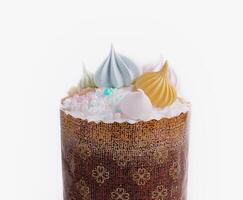 hantverkare muffin med elegant glasyr och strössel foto
