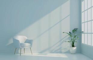 stol och inlagd växt i vit rum foto