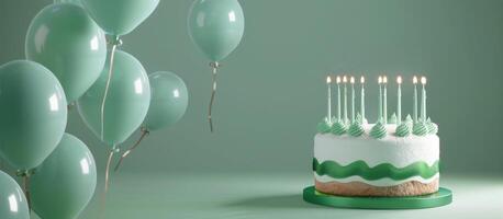 födelsedag kaka med grön glasyr och vit ljus foto