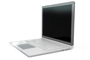 3D-rendering av laptop anteckningsbok mock up med vit bakgrund. teknik gadget för hipster bakgrund koncept. hög upplösning foto