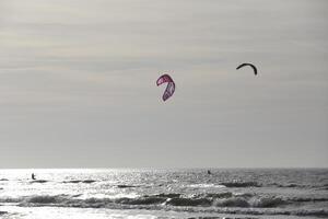 strand i de vinter, kitesurfing, i de nederländerna foto