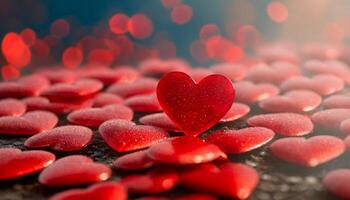 gnistrande röd hjärtformade objekt för hjärtans dag firande foto
