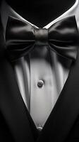 fotorealistisk herr elegant smoking kostym med rosett slips. illustration av realistisk svart kostym. elegant tillbaka. foto
