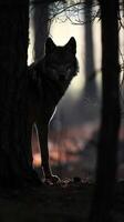 jakt Varg, en silhuett av en Varg prowling genom de skog foto