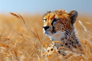 en gepard är Sammanträde i en fält av lång gräs i de serengeti foto