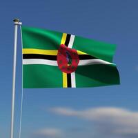 dominica flagga är vinka i främre av en blå himmel med suddig moln i de bakgrund foto