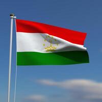 tadzjikistan flagga är vinka i främre av en blå himmel med suddig moln i de bakgrund foto