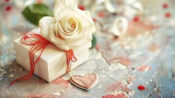 fira valentine s dag i stil med en festlig hälsning kort terar en delikat vit reste sig en charmig rosett foto