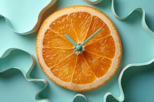 kreativ citrus- klocka design med orange skivor för tid indikatorer foto